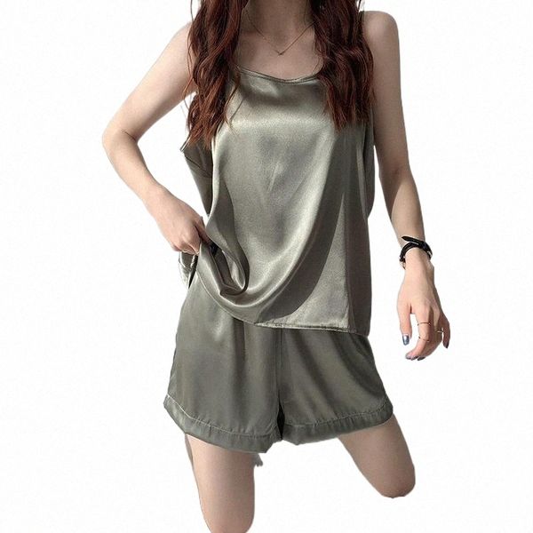 women's tracksuits syiwidii two piece silk pajamas set for women and shorts pajama spaghetti strap sleepwear elastic waist female c s8j, Gray
women's tracksuits syiwidii two piece silk pajamas set for women and shorts pajama spaghetti strap sleepwear elastic waist female c s8j, Gray