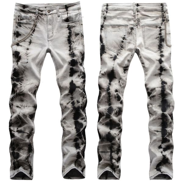 men's jeans designer street fashion zou folding and binding assembly line fried snowflake chain decoration elastic slim fitting denim p, Blue
men's jeans designer street fashion zou folding and binding assembly line fried snowflake chain decoration elastic slim fitting denim p, Blue