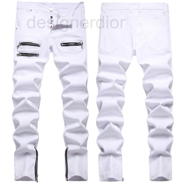 men's jeans designer white elastic pants fashionable hem decoration zipper button placket slim fitting jeans uw6a, Blue
men's jeans designer white elastic pants fashionable hem decoration zipper button placket slim fitting jeans uw6a, Blue