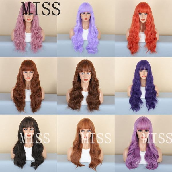 colored synthetic wig with bangs natural cosplay corn long wave heat resistant hair wig for woman, Black
colored synthetic wig with bangs natural cosplay corn long wave heat resistant hair wig for woman, Black