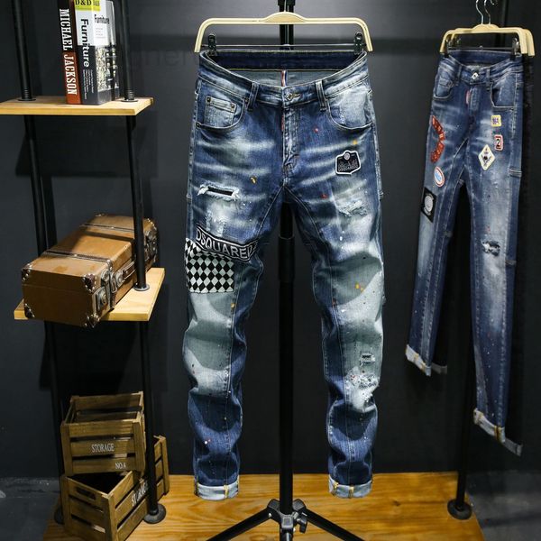 men's jeans designer high end trendy brand fashion men hand-painted paint splashed hole embroidered badge slim fit elastic black and wh, Blue
men's jeans designer high end trendy brand fashion men hand-painted paint splashed hole embroidered badge slim fit elastic black and wh, Blue