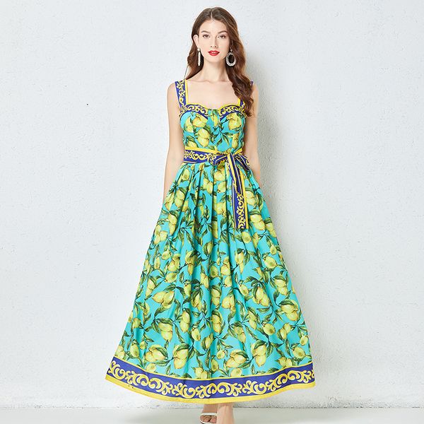 beach vacation women dress summer fashion lemon flower printed long vestidos spaghetti strap expansion dresses belt sliming, Black;gray
beach vacation women dress summer fashion lemon flower printed long vestidos spaghetti strap expansion dresses belt sliming, Black;gray