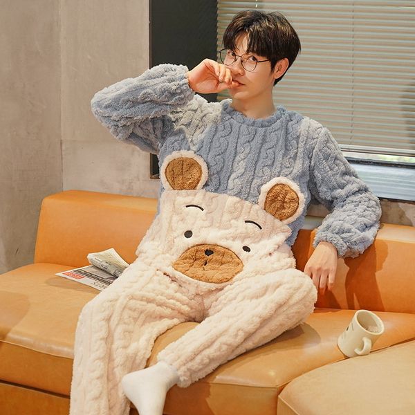 men's sleepwear funny bear cartoon coral fleece pajamas for men winter pijamas warm homewear thick flannel pyjamas plus size mens 22092, Black;brown
men's sleepwear funny bear cartoon coral fleece pajamas for men winter pijamas warm homewear thick flannel pyjamas plus size mens 22092, Black;brown