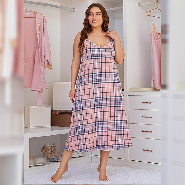 european and american plus size sleepwear women's suspender plaid pajama dress, Black;red
european and american plus size sleepwear women's suspender plaid pajama dress, Black;red