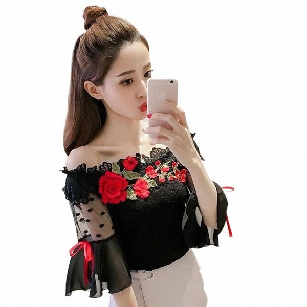 women's blouses & shirts summer flower emboridery flare sleeve off the shoulder women lace 1 f1ve#, White
women's blouses & shirts summer flower emboridery flare sleeve off the shoulder women lace 1 f1ve#, White