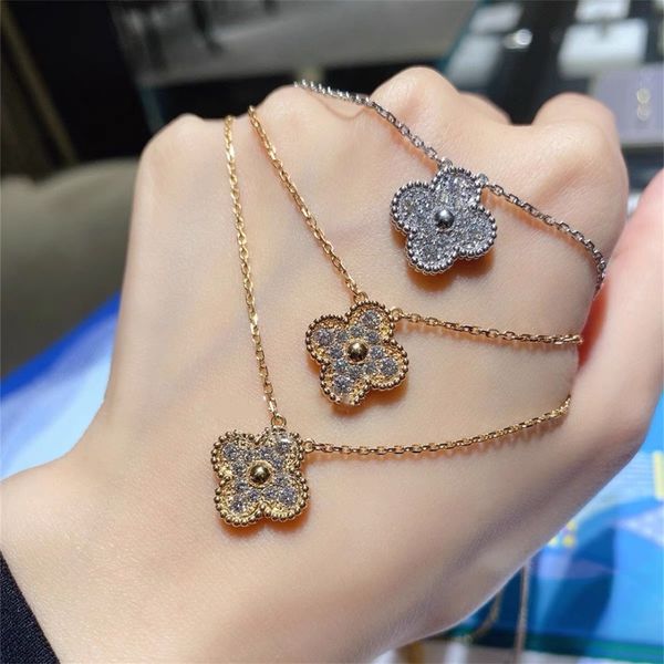 four leaf clover designer pendant necklace jewelry 18k gold shining crystal diamond classic necklaces with brand name, Silver
four leaf clover designer pendant necklace jewelry 18k gold shining crystal diamond classic necklaces with brand name, Silver