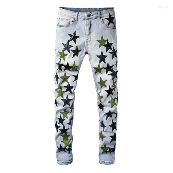 men's jeans men leather stars patches streetwear green patchwork stretch denim pants skinny tapered pencil trousers, Blue
men's jeans men leather stars patches streetwear green patchwork stretch denim pants skinny tapered pencil trousers, Blue