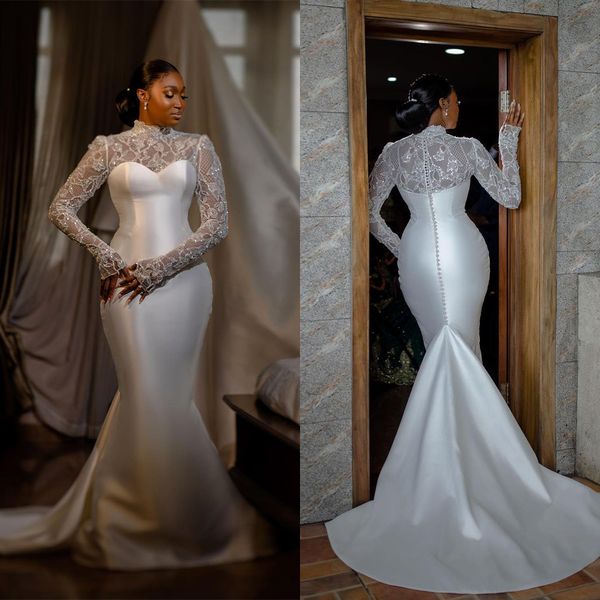 mermaid wedding dresses long sleeves high neck sequins appliques bridal gowns 3d lace sheath satin ruffles bridal gowns sweep train vestido, White
mermaid wedding dresses long sleeves high neck sequins appliques bridal gowns 3d lace sheath satin ruffles bridal gowns sweep train vestido, White