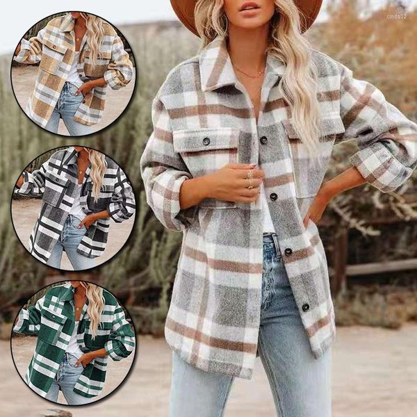 women's blouses fflannel shirts plaid coat jacket long sleeve lapel collar pocket casual cotton autumn winter, White
women's blouses fflannel shirts plaid coat jacket long sleeve lapel collar pocket casual cotton autumn winter, White