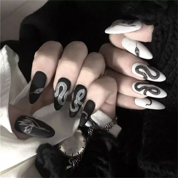 false nails the long stiletto fake nails punk snake pattern black white matte false nails artificial full nail tips manicure tools 220921, Red;gold
false nails the long stiletto fake nails punk snake pattern black white matte false nails artificial full nail tips manicure tools 220921, Red;gold