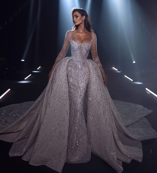 exquisite mermaid wedding dress with detachable tarin beading sequined scoop neck bridal gowns country long sleeve robes de mariee, White
exquisite mermaid wedding dress with detachable tarin beading sequined scoop neck bridal gowns country long sleeve robes de mariee, White