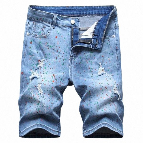 men's jeans summer painted ripped stretch denim shorts casual holes distressed knee length d2su#, Blue
men's jeans summer painted ripped stretch denim shorts casual holes distressed knee length d2su#, Blue
