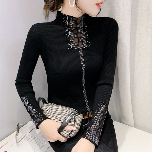 women's t-shirt autumn winter high neck drilling knitted shirt fashion casual long sleeve solid color 220921, White
women's t-shirt autumn winter high neck drilling knitted shirt fashion casual long sleeve solid color 220921, White