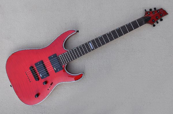 factory red electric guitar with 6 strings flame maple veneer black hardwares colorful binding hh pickups can be customized
factory red electric guitar with 6 strings flame maple veneer black hardwares colorful binding hh pickups can be customized
