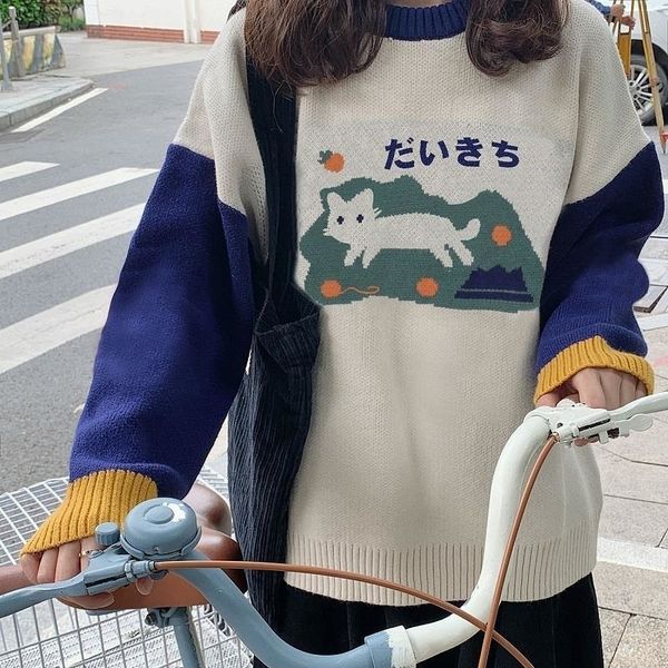women s sweaters knitted white cat sweater cute long sleeve female streetwear casual pullovers jersey designer clothes for women 220920, White;black
women s sweaters knitted white cat sweater cute long sleeve female streetwear casual pullovers jersey designer clothes for women 220920, White;black