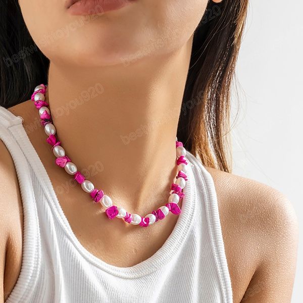 elegant imitation pearl red stone choker necklace for women girls boho handmade irregualr beads chains jewelry accessories, Golden;silver
elegant imitation pearl red stone choker necklace for women girls boho handmade irregualr beads chains jewelry accessories, Golden;silver