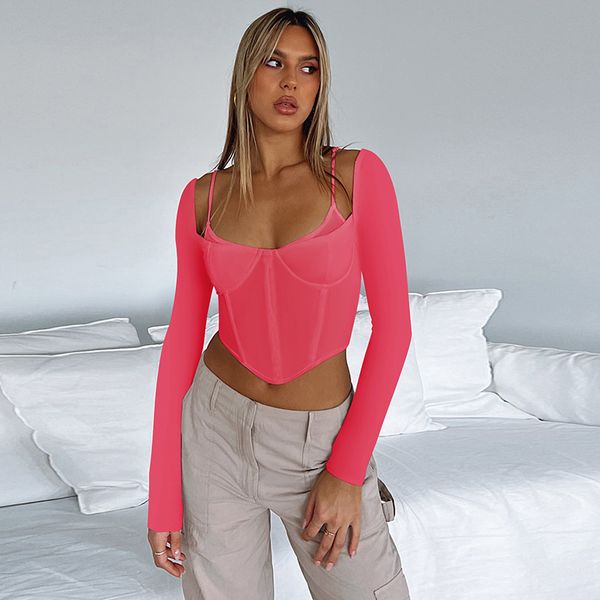 women's t shirts fake two tunic long sleeved slung strap base t-shirts, White
women's t shirts fake two tunic long sleeved slung strap base t-shirts, White
