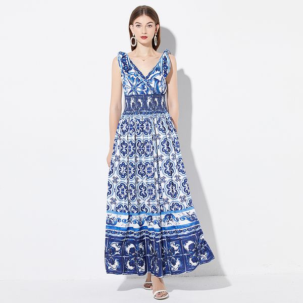 v-neck sleeveless printed long swing dress 2022 runway designer womens elegant bow tie slim maxi party dresses beach casual ladies office co, Black;gray
v-neck sleeveless printed long swing dress 2022 runway designer womens elegant bow tie slim maxi party dresses beach casual ladies office co, Black;gray