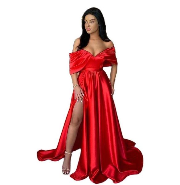 simple red satin long evening dresses 2022 side slit off the shoulder pleats women prom gowns formal party dress, Black;red
simple red satin long evening dresses 2022 side slit off the shoulder pleats women prom gowns formal party dress, Black;red