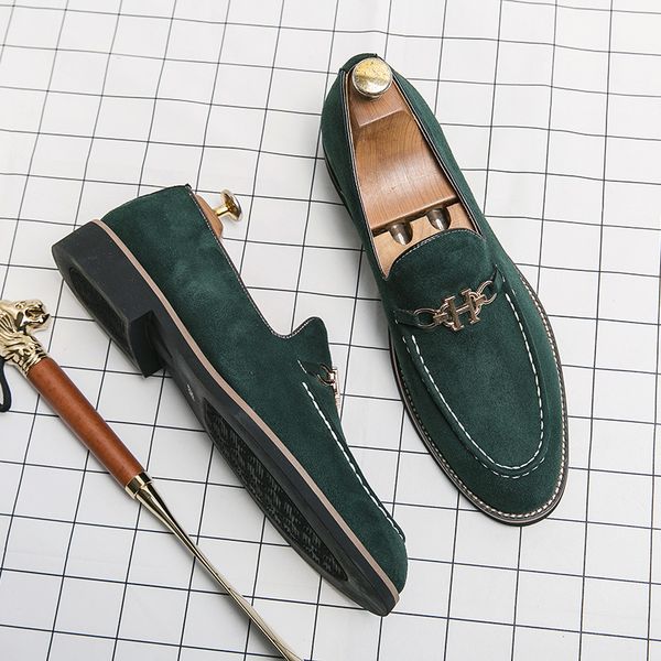 

British Loafers Men Fashion Solid Color Faux Suede Round Head Metal Letter Buckle Business Casual Wedding Party Daily Wild, Clear