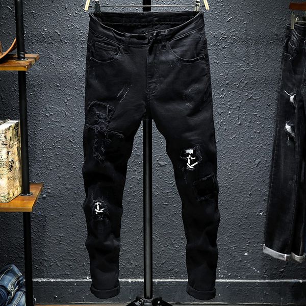 men's jeans designer black new style hole patch jeans slim fit elastic leggings youth skull print fashion beggar pants tc7l, Blue
men's jeans designer black new style hole patch jeans slim fit elastic leggings youth skull print fashion beggar pants tc7l, Blue