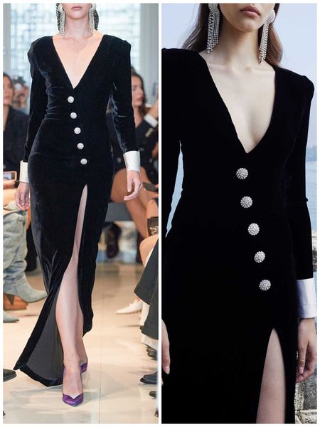 elegant velvet black evening dresses sheath floor length deep v-neck side high split formal occasion gowns long sleeves vintage spring autum, Black;red
elegant velvet black evening dresses sheath floor length deep v-neck side high split formal occasion gowns long sleeves vintage spring autum, Black;red