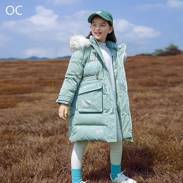 Image of Old Cobbler 44M875# Thick warm Down Coat Girl Kids Clothing Bodysuit Outwear Real fur collar White duck