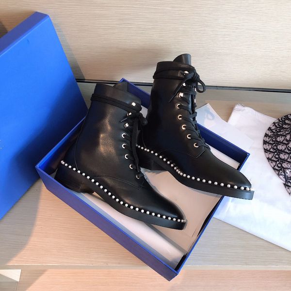 lace-up pearl ankle boots martin boots luxury designer suede boot women shoes platform rounded toe short booties factory footwear, Black
lace-up pearl ankle boots martin boots luxury designer suede boot women shoes platform rounded toe short booties factory footwear, Black