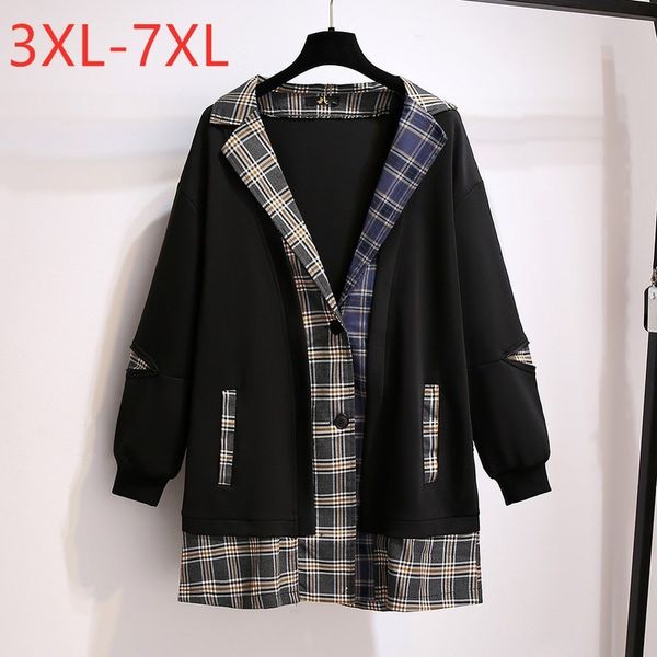 women s plus size outerwear coats spring autumn women clothing large blazers long sleeve plaid coat fake two pieces 3xl 4xl 5xl 6xl 7xl 2209, Black
women s plus size outerwear coats spring autumn women clothing large blazers long sleeve plaid coat fake two pieces 3xl 4xl 5xl 6xl 7xl 2209, Black
