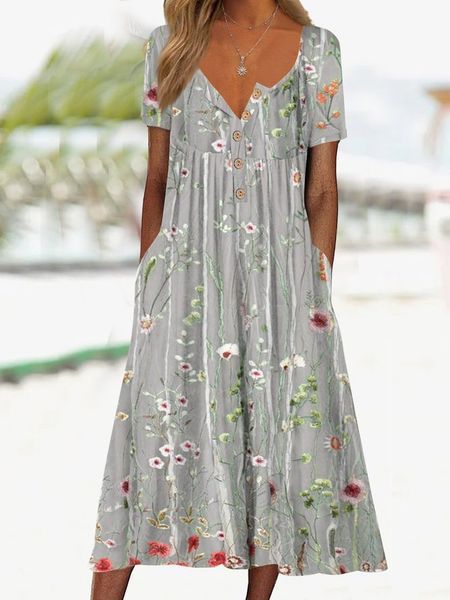 summer women's new independent station casual floral button v- neck long straight cylinder jumper dress, Black;gray
summer women's new independent station casual floral button v- neck long straight cylinder jumper dress, Black;gray