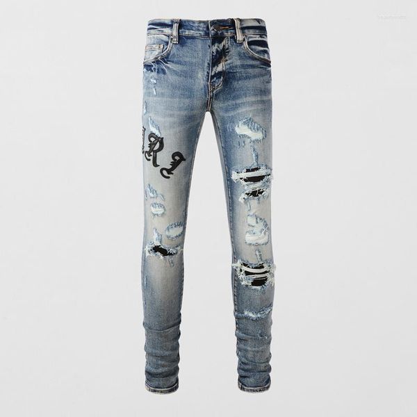 men's jeans fashion streetwear men retro light blue stretch slim fit hole ripped brand patch designer hip hop pants hombre
men's jeans fashion streetwear men retro light blue stretch slim fit hole ripped brand patch designer hip hop pants hombre