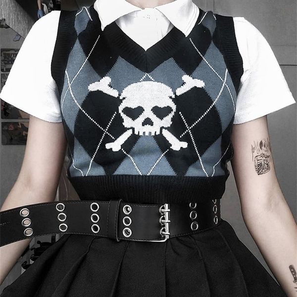 women's vests insgoth gothic skull print sweater vest harajuku punk v neck sleeveless copped grunge autume winter women knitted 22092, Black;white
women's vests insgoth gothic skull print sweater vest harajuku punk v neck sleeveless copped grunge autume winter women knitted 22092, Black;white