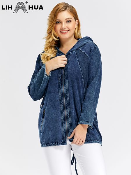 women s plus size outerwear coats lih hua denim jacket fall casual high stretch hoodie cotton knit lp220922, Black
women s plus size outerwear coats lih hua denim jacket fall casual high stretch hoodie cotton knit lp220922, Black