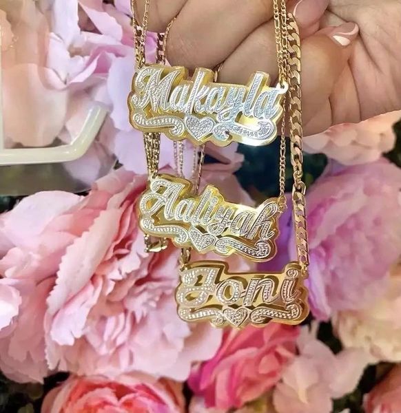 pendant necklaces 3d custom nameplate necklace 18k gold plated double layer two-tone personalized name with heart figaro chain for women 220, Silver
pendant necklaces 3d custom nameplate necklace 18k gold plated double layer two-tone personalized name with heart figaro chain for women 220, Silver