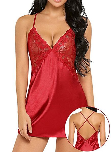 women's underwear lingerie imitation ice silk back cross strap nightdress suit, Red;black
women's underwear lingerie imitation ice silk back cross strap nightdress suit, Red;black