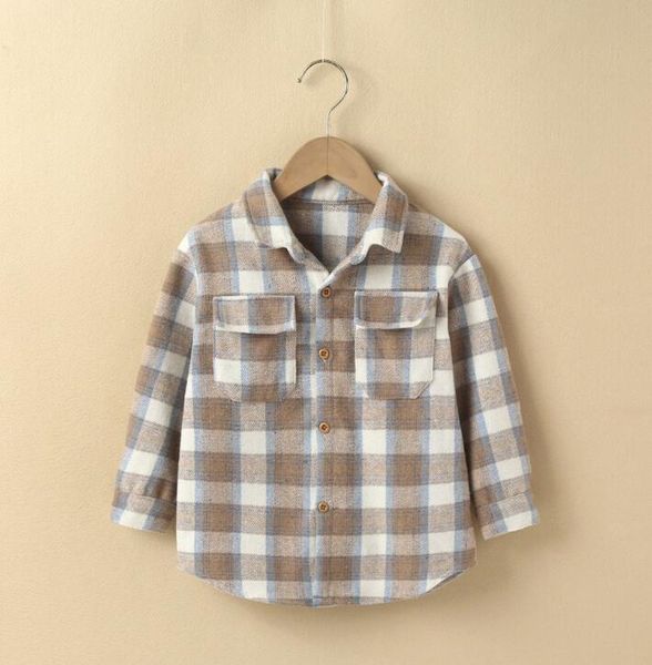 fashion 2022 autumn children girl boy warm coat plaid long sleeve pocket button turn-down collar shirts coat jacket outwear, White;black