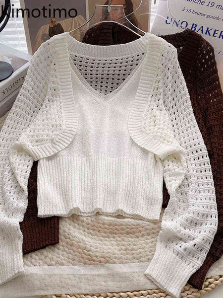women's sweaters kimotimo knitted vest two piece set women 2022 new long sleeve hollow vests korean solid vhals inner sweater vest sets, White;black
women's sweaters kimotimo knitted vest two piece set women 2022 new long sleeve hollow vests korean solid vhals inner sweater vest sets, White;black