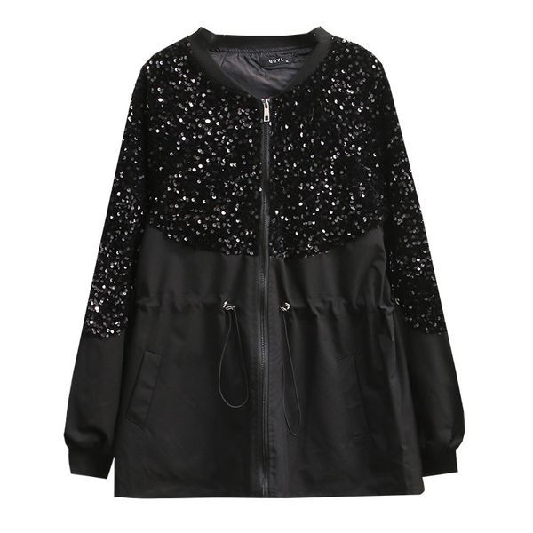 women s plus size outerwear coats clothing jacket autumn fashion casual female sequined splice drawstring waist chaqueta de mujeres 220922, Black
women s plus size outerwear coats clothing jacket autumn fashion casual female sequined splice drawstring waist chaqueta de mujeres 220922, Black