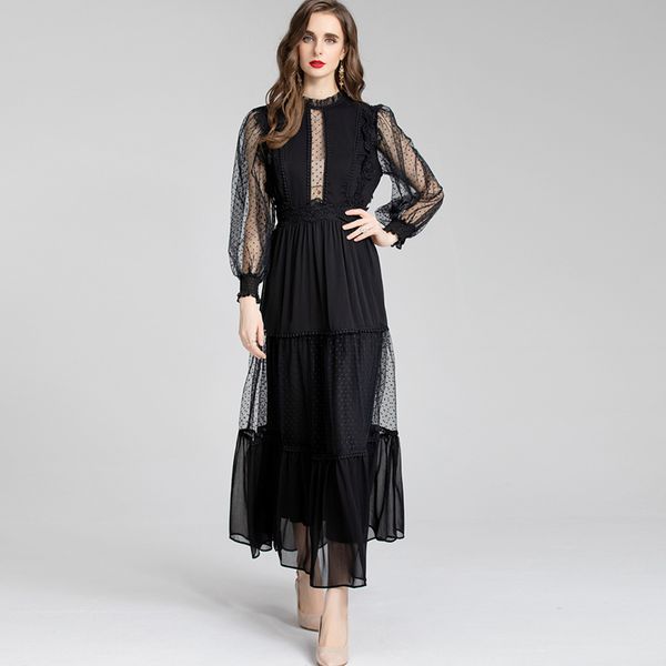women's runway dresses o neck ruffles long sleeves tulle laid over elegant designer party prom, Black
women's runway dresses o neck ruffles long sleeves tulle laid over elegant designer party prom, Black