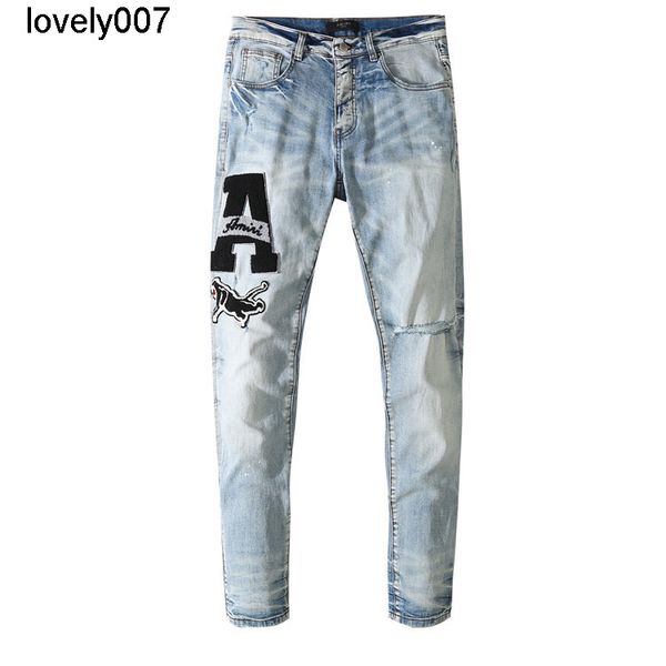 men's jeans off amirs summer patch dog embroidery knee hole scratch jeans men do old washing water slim, Blue
men's jeans off amirs summer patch dog embroidery knee hole scratch jeans men do old washing water slim, Blue