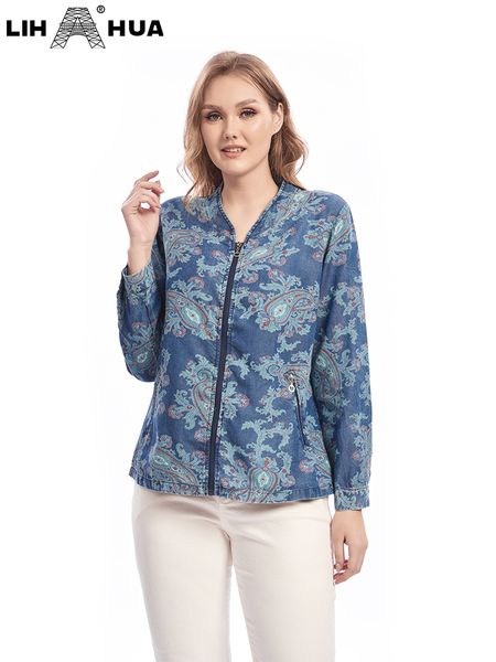 women s plus size outerwear coats lih hua denim jacket spring long sleeves with zipper pockets casual fashion printed woven 220922, Black
women s plus size outerwear coats lih hua denim jacket spring long sleeves with zipper pockets casual fashion printed woven 220922, Black