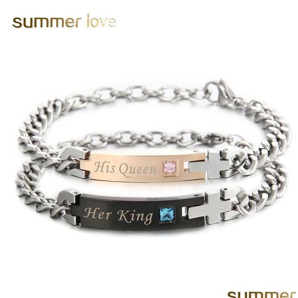 charm bracelets stainless steel his queen her king couple chain bracelet for women adjustable jewelry valentines day gift drop deli dha1r, Golden;silver
charm bracelets stainless steel his queen her king couple chain bracelet for women adjustable jewelry valentines day gift drop deli dha1r, Golden;silver