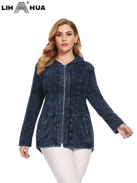 women s plus size outerwear coats lih hua denim jacket fall casual cotton high stretch hoodie knit 220922, Black
women s plus size outerwear coats lih hua denim jacket fall casual cotton high stretch hoodie knit 220922, Black