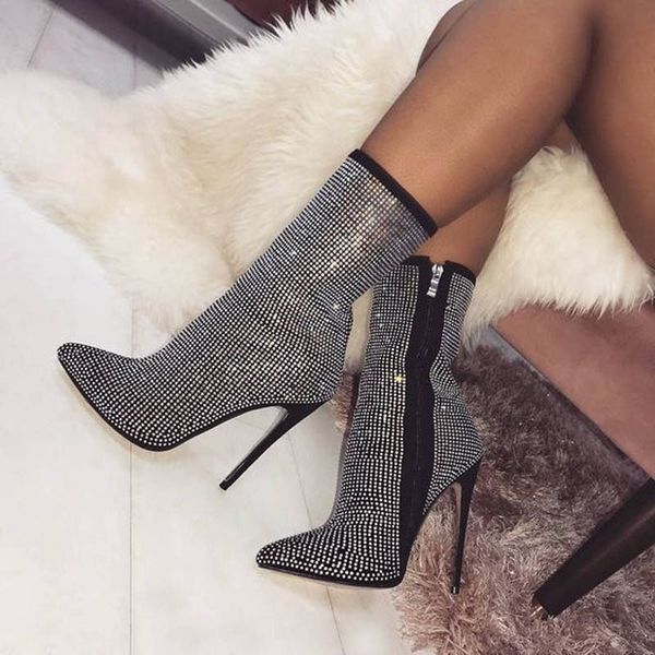 full rhinestones elastic women's boots all-match ladies pointed toe european and american high-heeled boots large size, Black
full rhinestones elastic women's boots all-match ladies pointed toe european and american high-heeled boots large size, Black