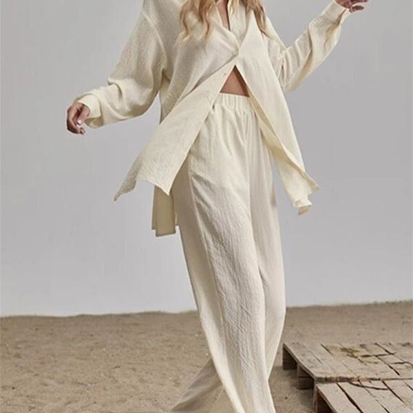 women's two piece pants women loose shirt set long sleeve lapel slit hem longline blouse and wide leg pants suit female casual elegant, White
women's two piece pants women loose shirt set long sleeve lapel slit hem longline blouse and wide leg pants suit female casual elegant, White
