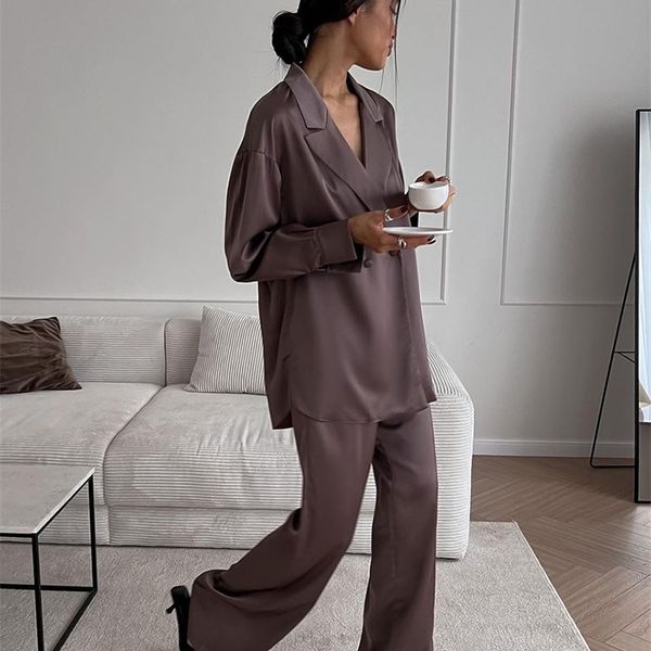women's two piece pants clacive elegant long sleeve blazer women's sets fashion brown high waist pants set lady casual loose satin, White
women's two piece pants clacive elegant long sleeve blazer women's sets fashion brown high waist pants set lady casual loose satin, White