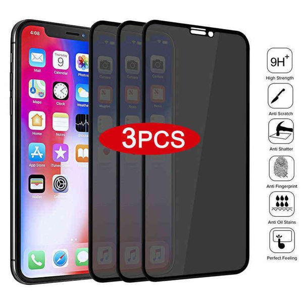 Image of Cell Phone Screen Protectors 3Pcs Full Cover Black Edge Anti-spy Tempered Glass Private Screen Protector For iPhone 14 13 12 11 Pro MAX X XS Max XR 7 8 Plus T220921