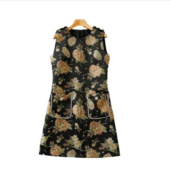 908 xl 2022 autumn women's runway dress sleeveless crew neck flora print women's sh, Black
908 xl 2022 autumn women's runway dress sleeveless crew neck flora print women's sh, Black