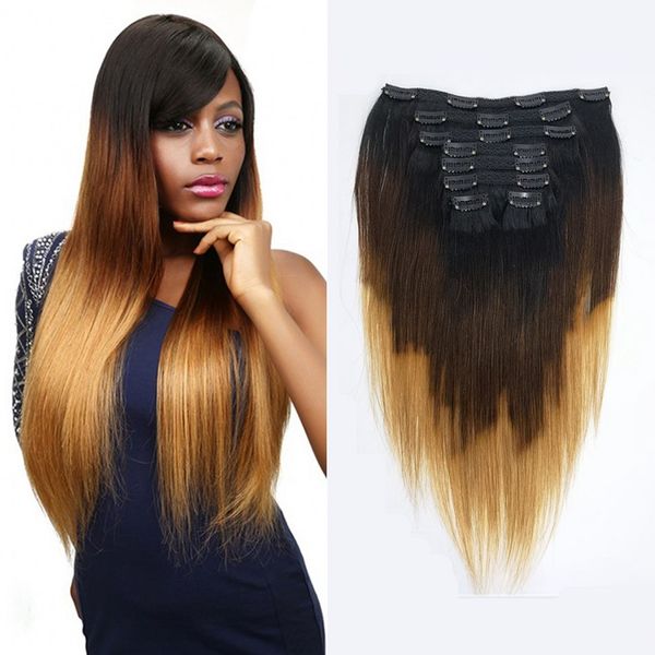 t1b/4/27 straight clip in human hair extensions ombre color indian hair bundles for black women, Black;brown
t1b/4/27 straight clip in human hair extensions ombre color indian hair bundles for black women, Black;brown