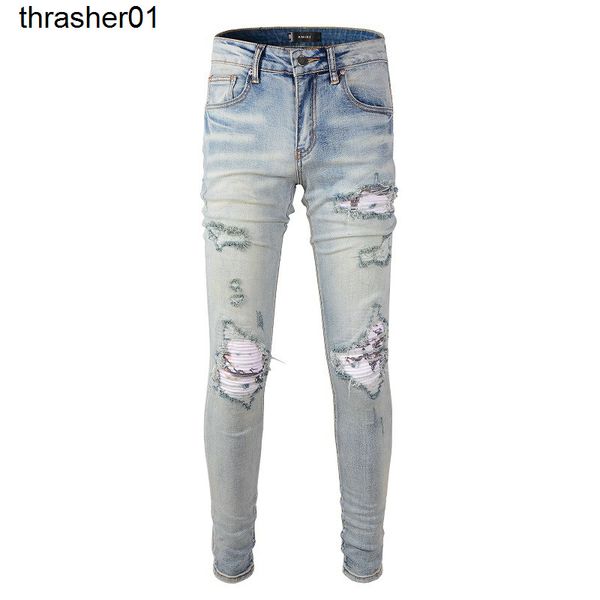 new men's designer amirs casual worn out worn washed splash ink color painting slim fitting men's fashion streetwear jeans, Blue
new men's designer amirs casual worn out worn washed splash ink color painting slim fitting men's fashion streetwear jeans, Blue